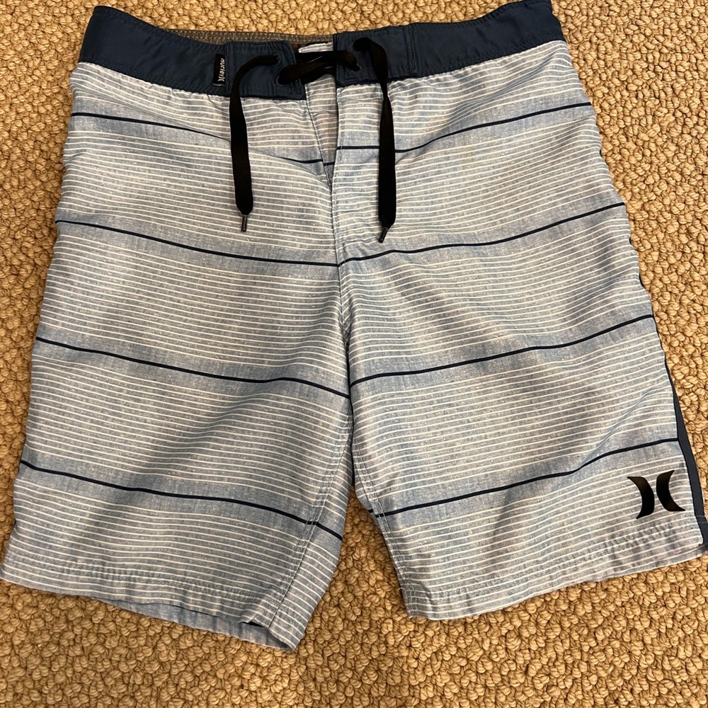 Hurley Blue and Black Board Shorts with Stripes